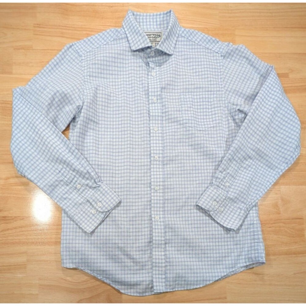 Jos A Bank 1905 Shirt Boys 20 Actual 19.5x28 Button Down Long Sleeve Blue Plaid